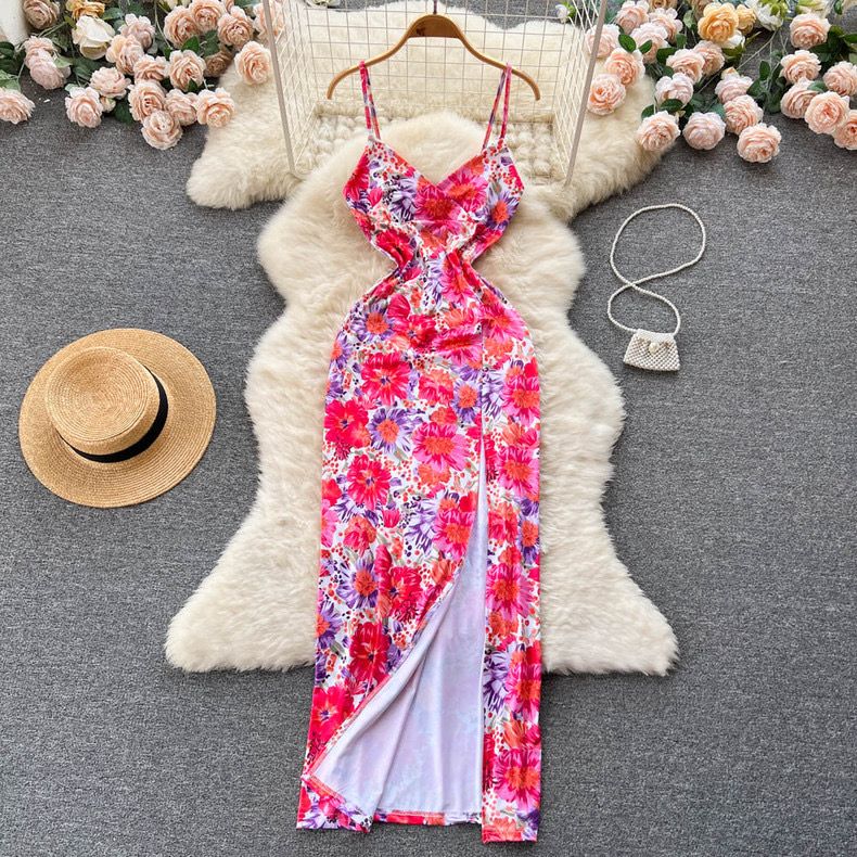 Beautiful Floral Bodycon Maxi Dress With Sexy Front Slit – Stylemantraas